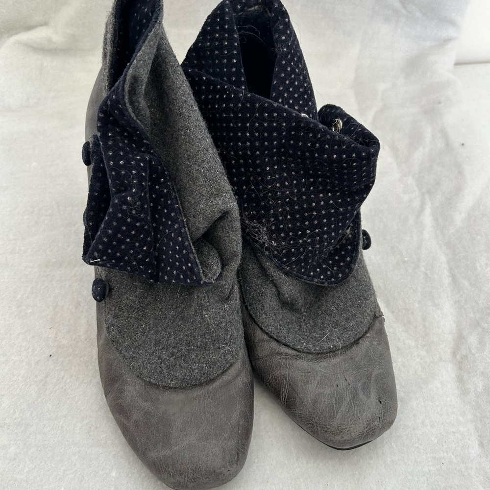 Gray and Black Fold-Over Button Boots
